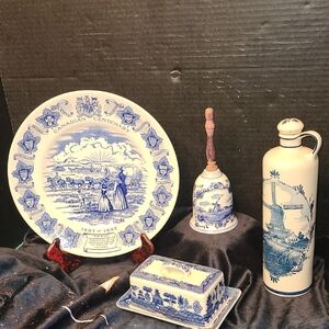 Vintage Blue and White Ceramic Collectible Set Delft Blue & ESD Japan